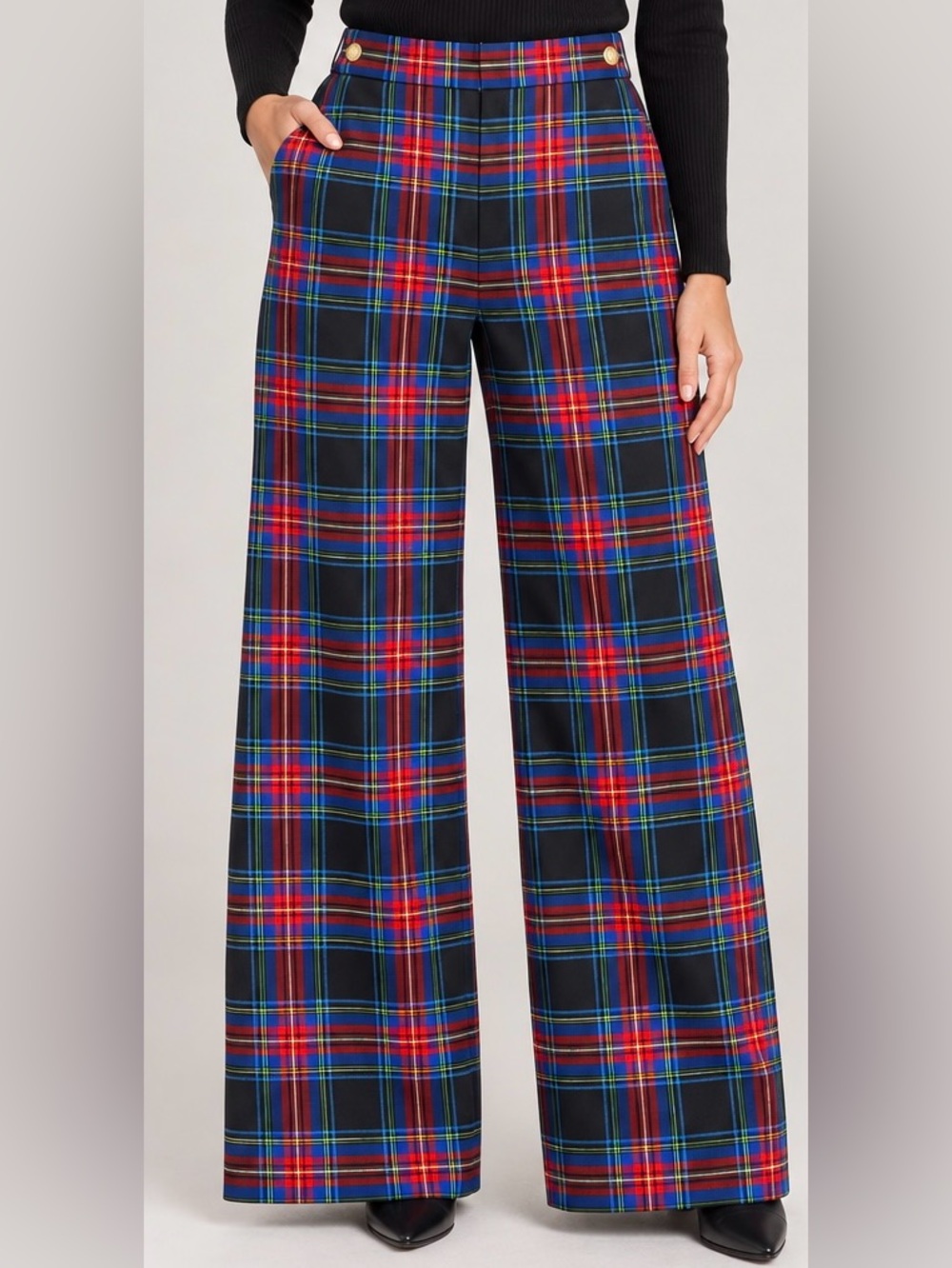 J Crew Sydney wide-leg pant in Stewart tartan wool blend